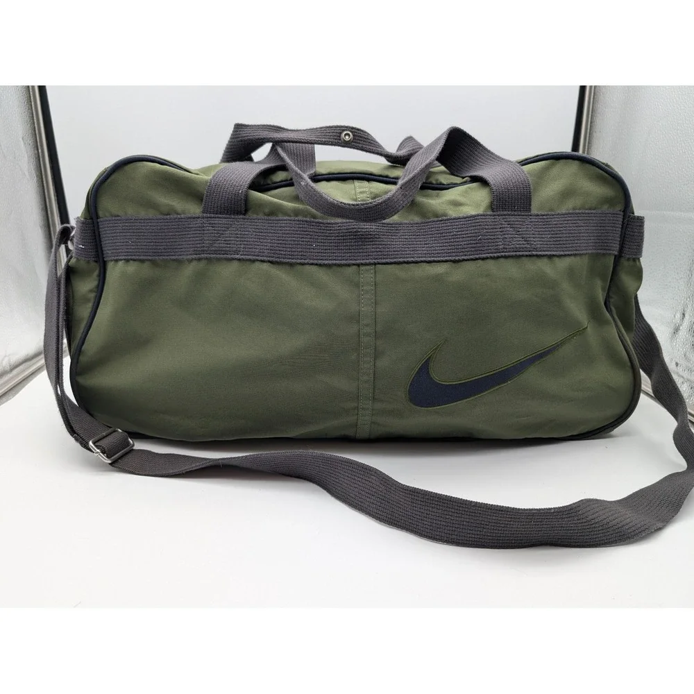 Nike Duffel Bag Olive Green Grey Gym Travel Bag BA1993-343 Large Swoosh Logo